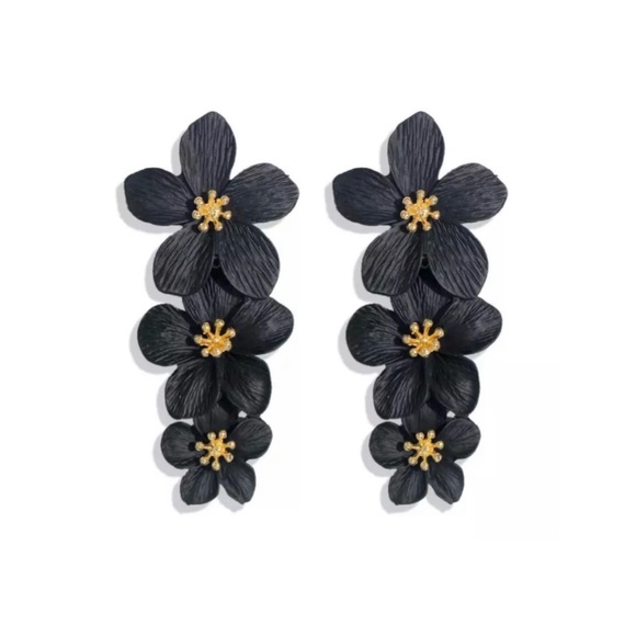 Triple Black Flower Earrings - Picture 1 of 5